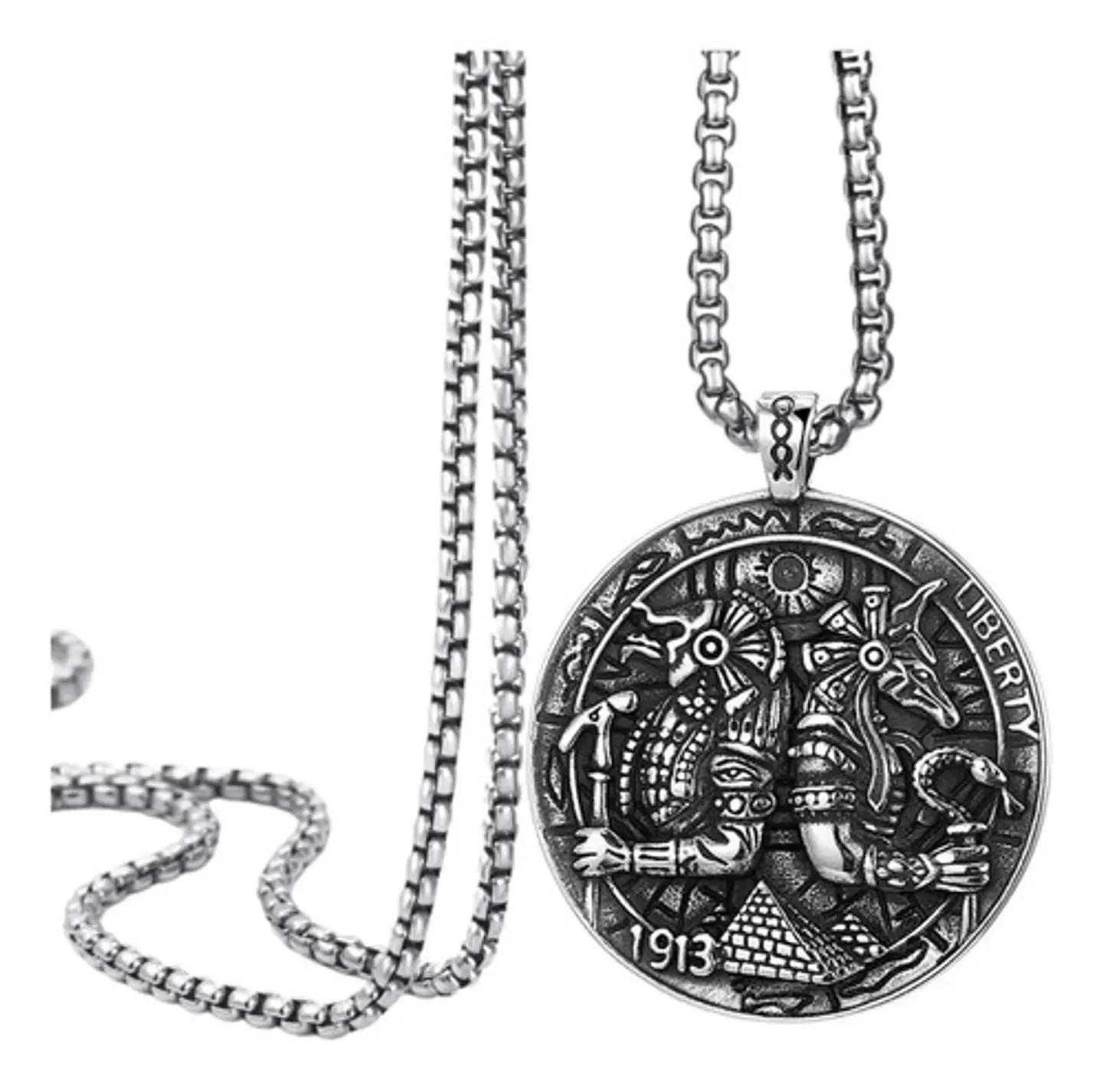 Collar Dije Egipcio Anubis Egipto Acero Color Plata Hombre 1