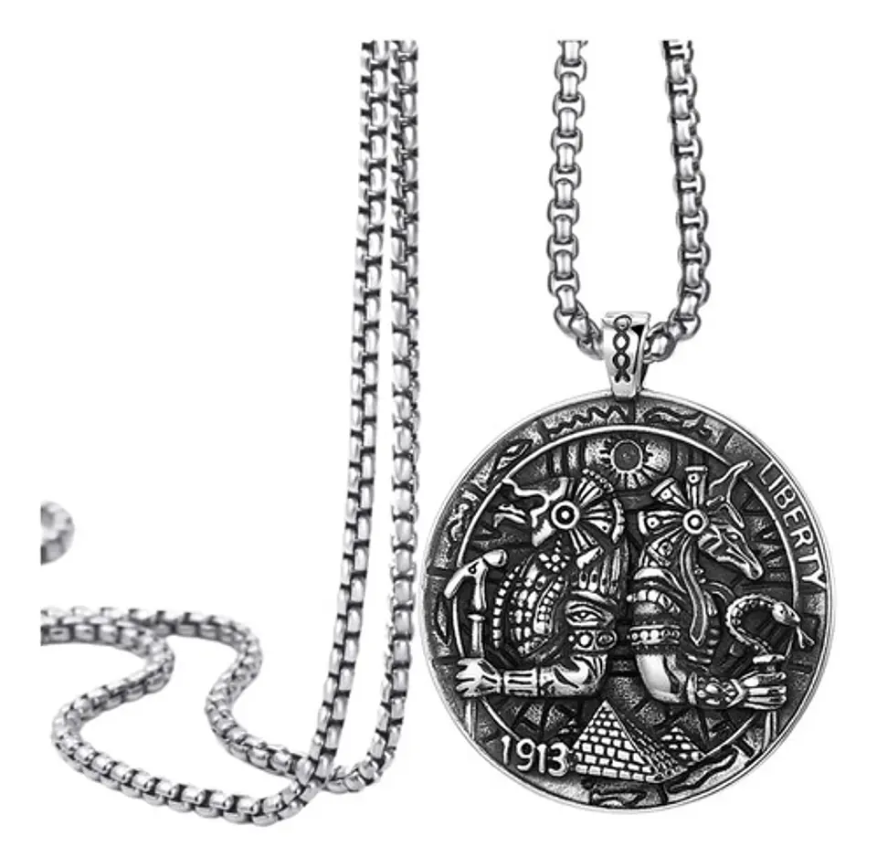 Collar Dije Egipcio Anubis Egipto Acero Color Plata Hombre 1