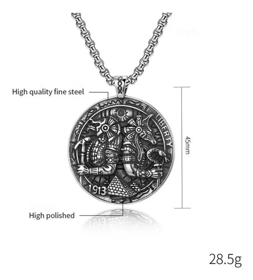Collar Dije Egipcio Anubis Egipto Acero Color Plata Hombre 2