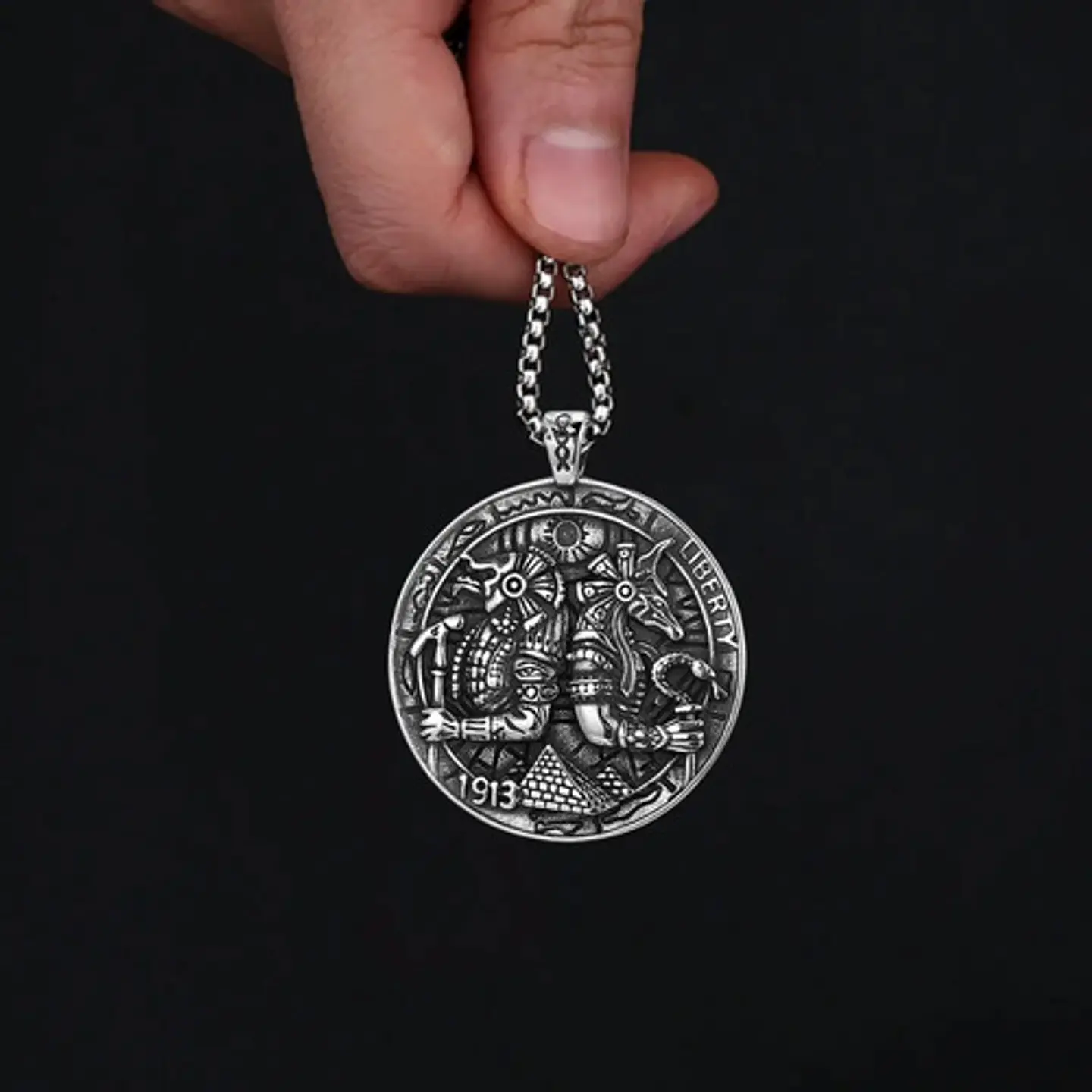 Collar Dije Egipcio Anubis Egipto Acero Color Plata Hombre 3