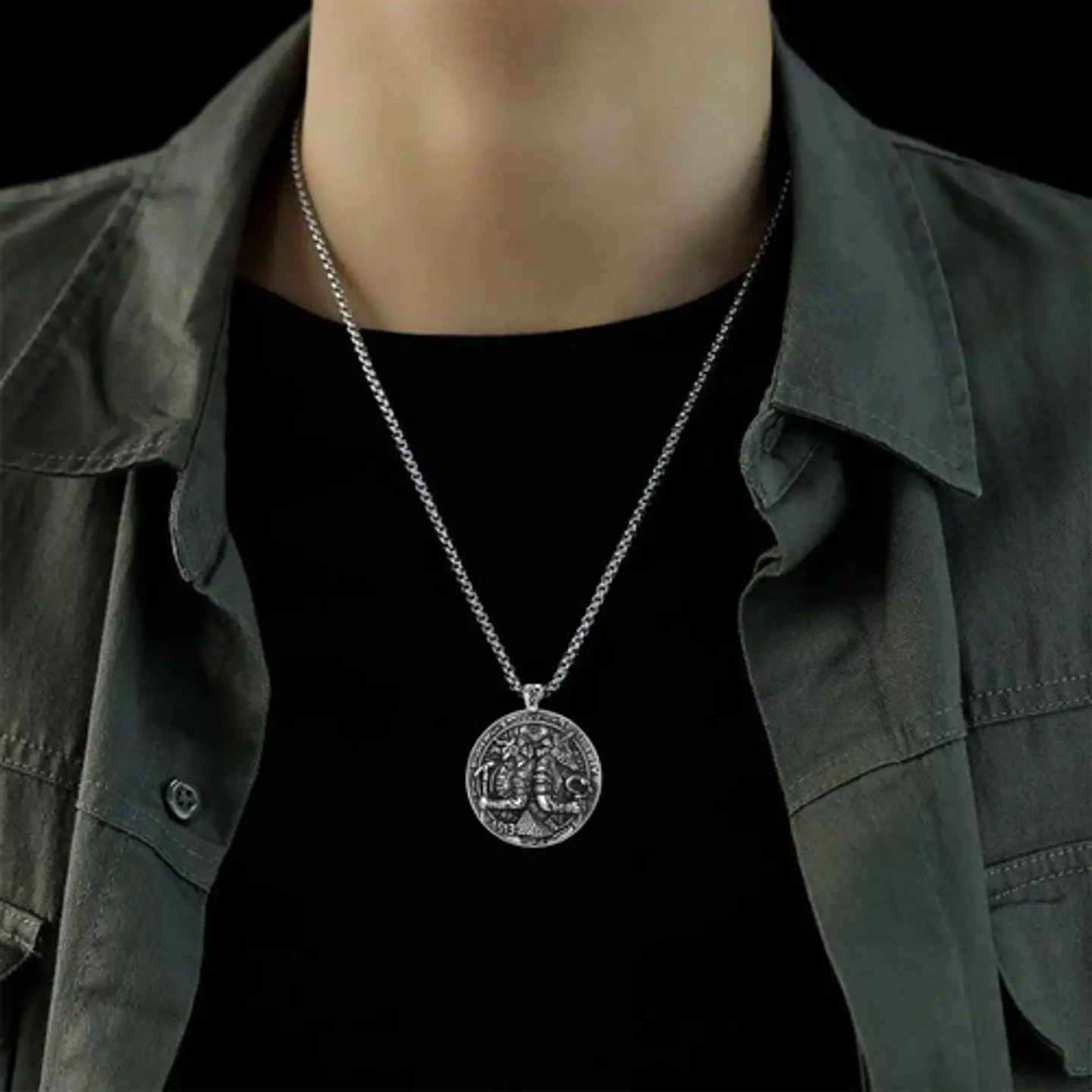 Collar Dije Egipcio Anubis Egipto Acero Color Plata Hombre 5
