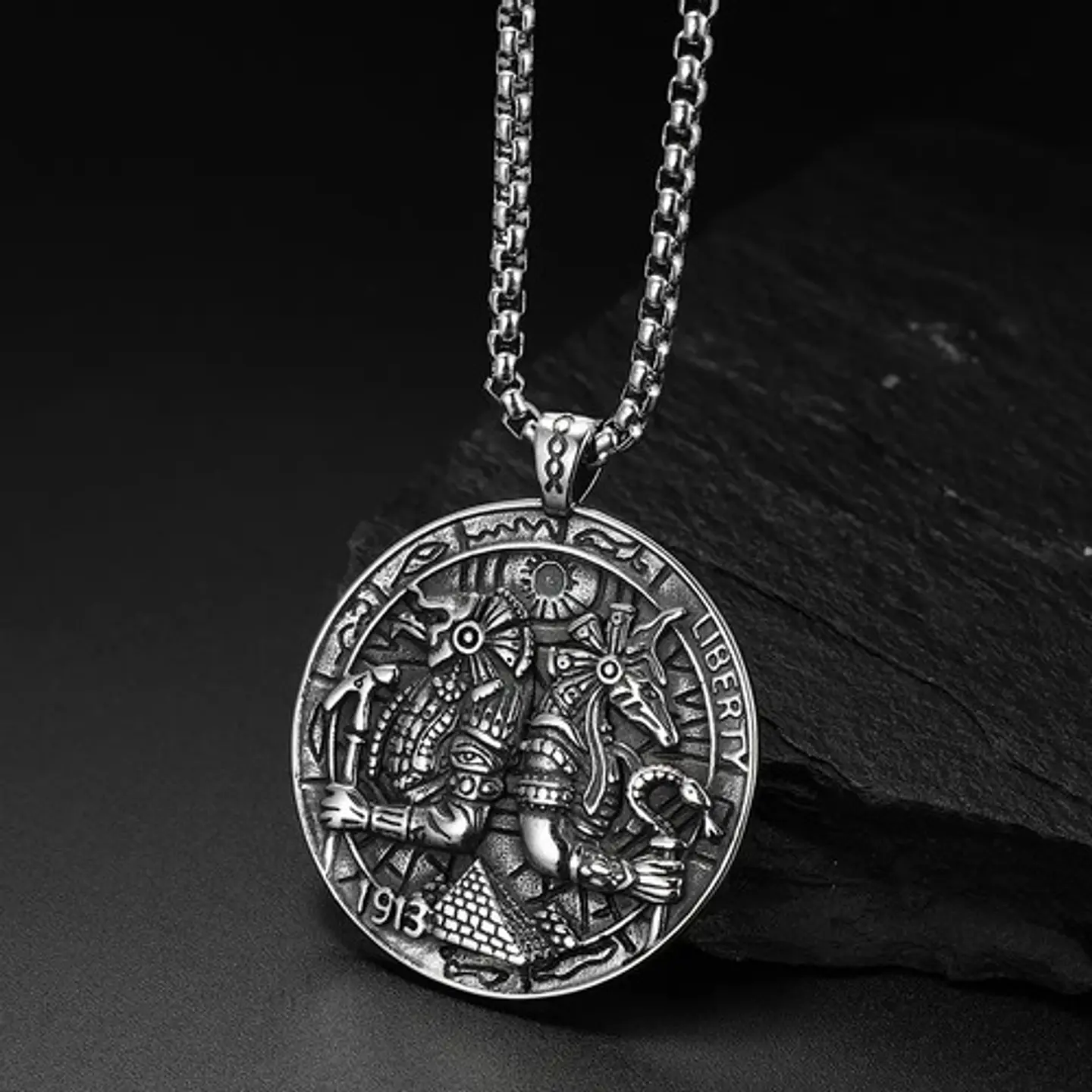 Collar Dije Egipcio Anubis Egipto Acero Color Plata Hombre 6