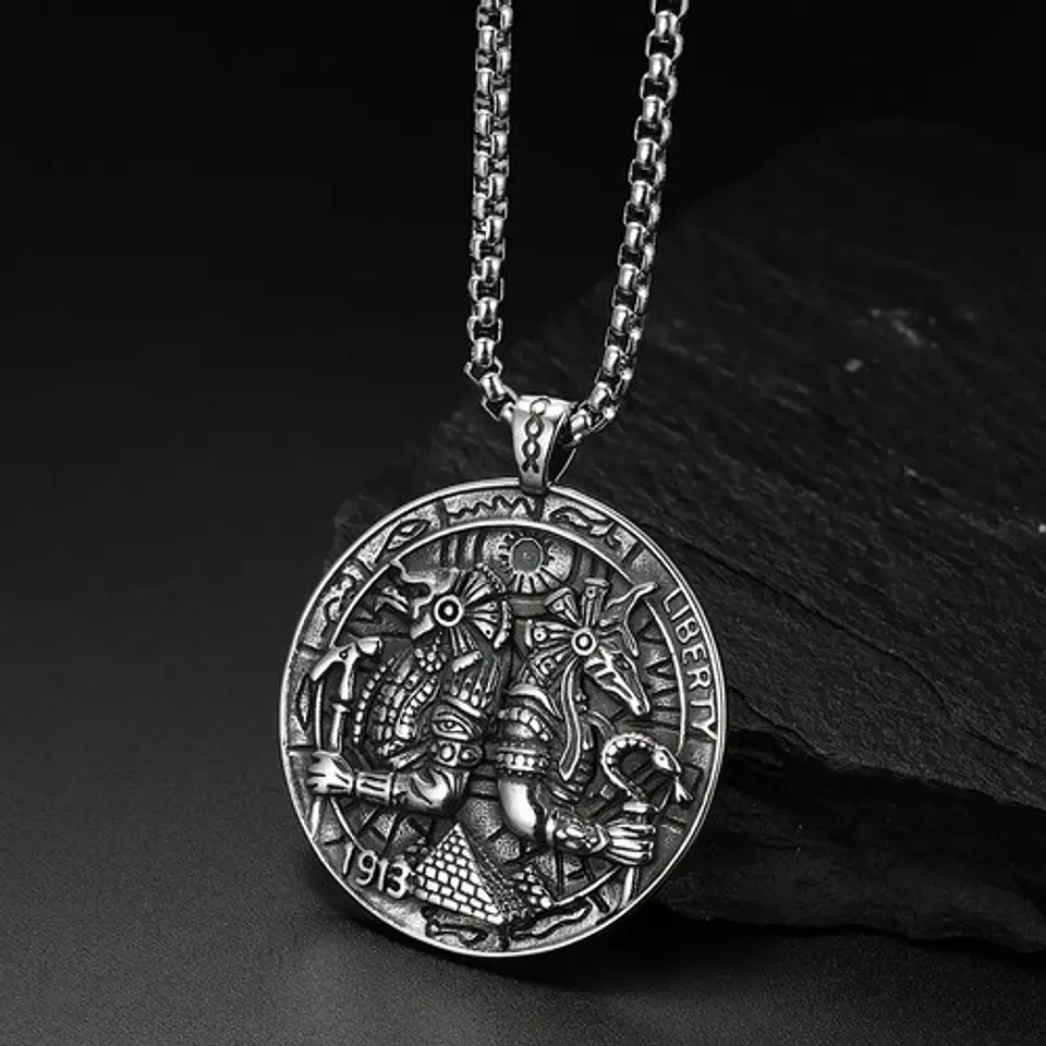 Collar Dije Egipcio Anubis Egipto Acero Color Plata Hombre 6