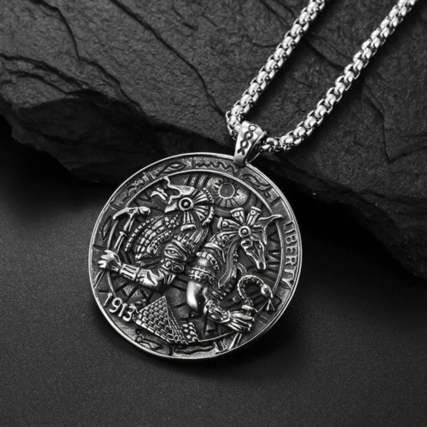 Collar Dije Egipcio Anubis Egipto Acero Color Plata Hombre 7