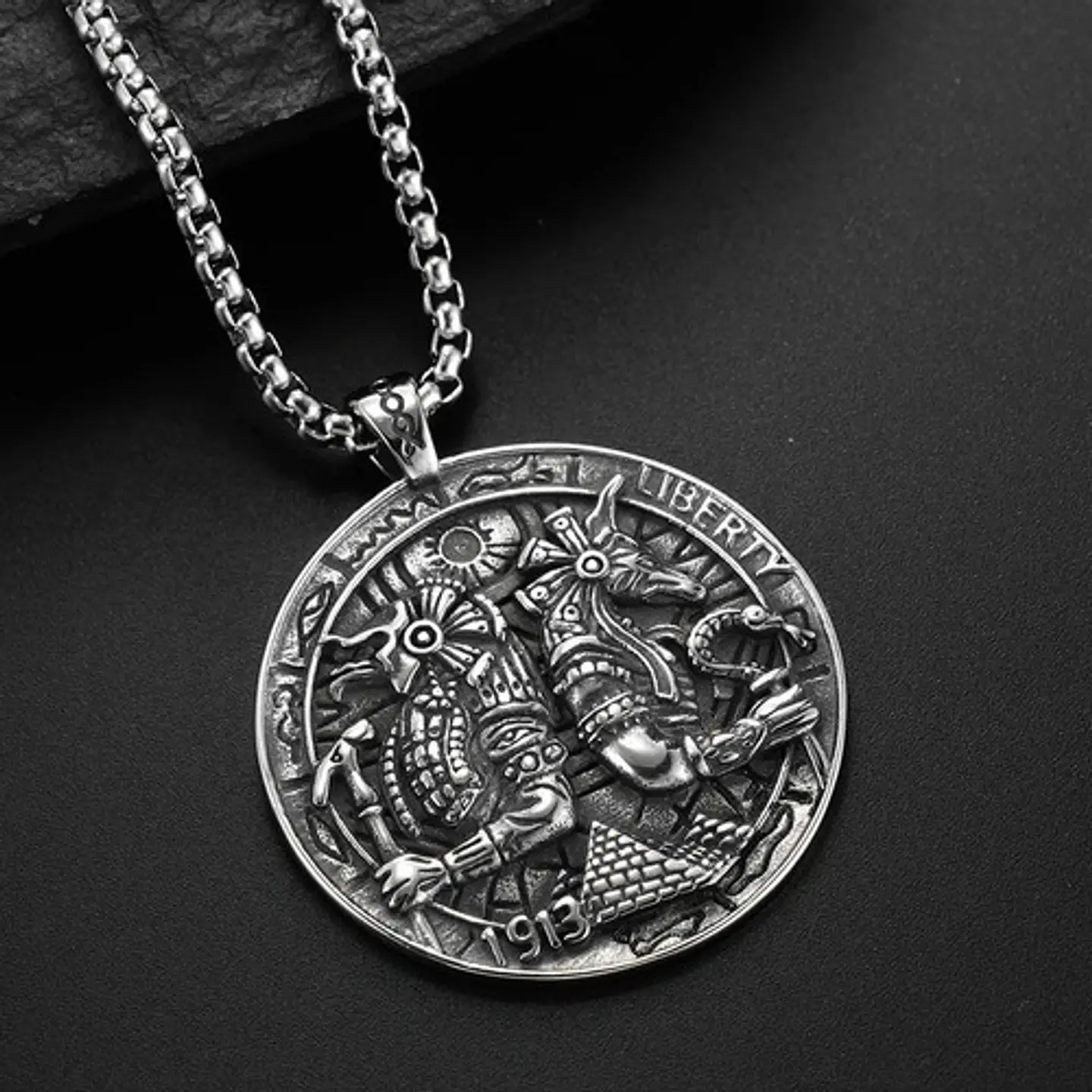 Collar Dije Egipcio Anubis Egipto Acero Color Plata Hombre 9