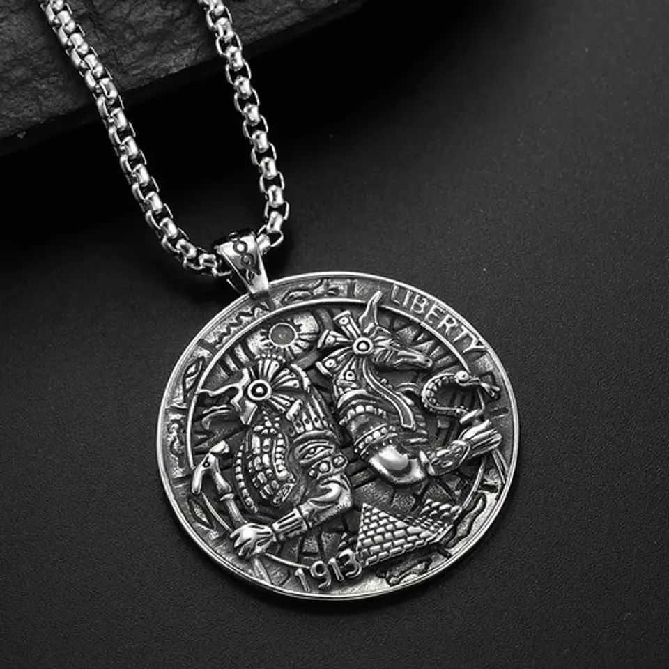 Collar Dije Egipcio Anubis Egipto Acero Color Plata Hombre 9