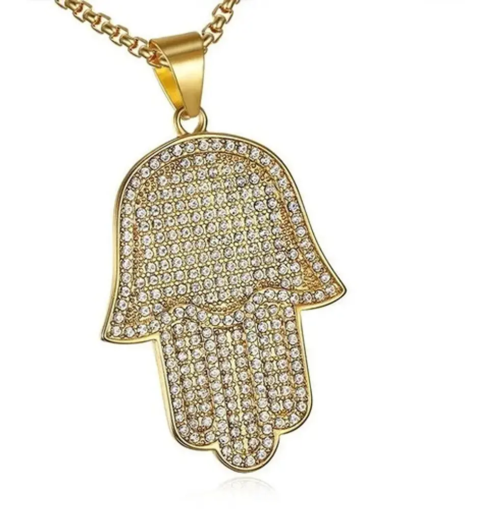 Collar Dije Urbano Hip Hop Mano De Fátima Color Oro Hombre 1
