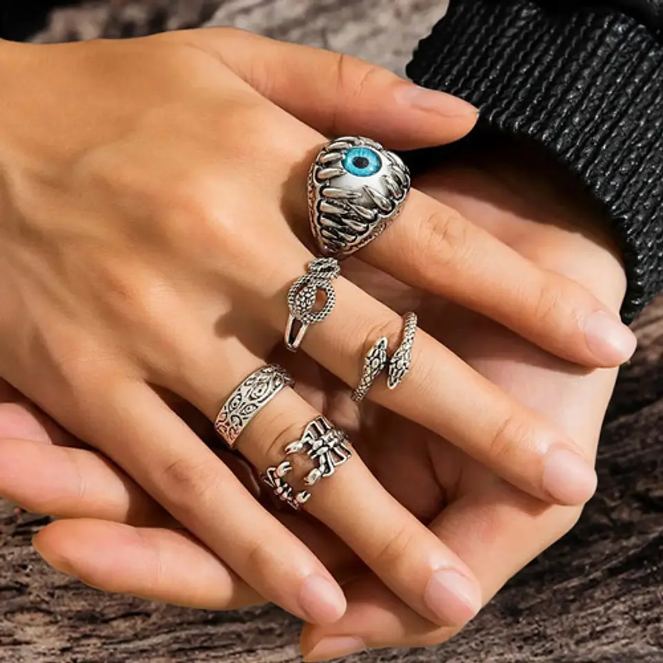 Anillo Argolla Gótico Calavera Dientes Mandíbula Ojo Hombre 3