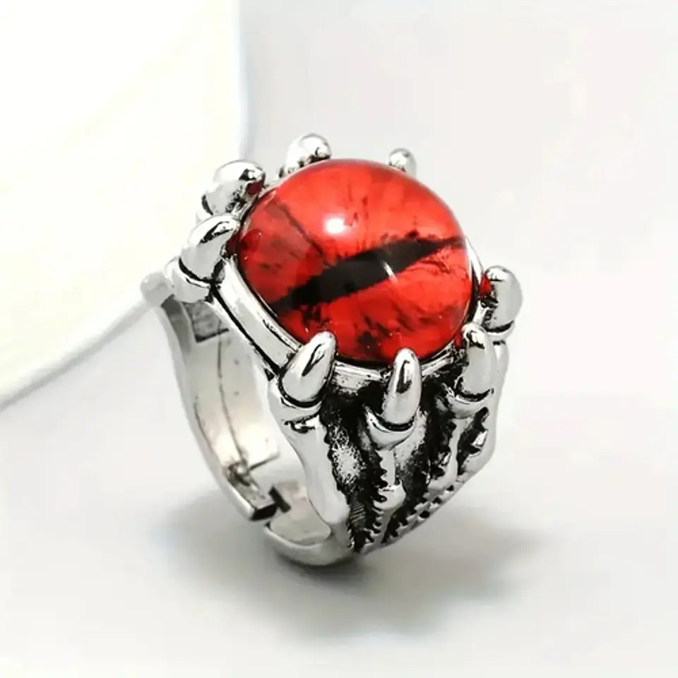 Anillo Ojo Del Mal Dragón Color Plata Gótico Hombre Y Mujer 7
