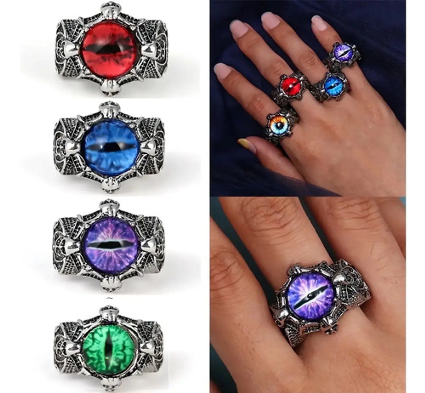 Anillo Ojo Del Mal Dragón Color Plata Gótico Hombre Y Mujer 56