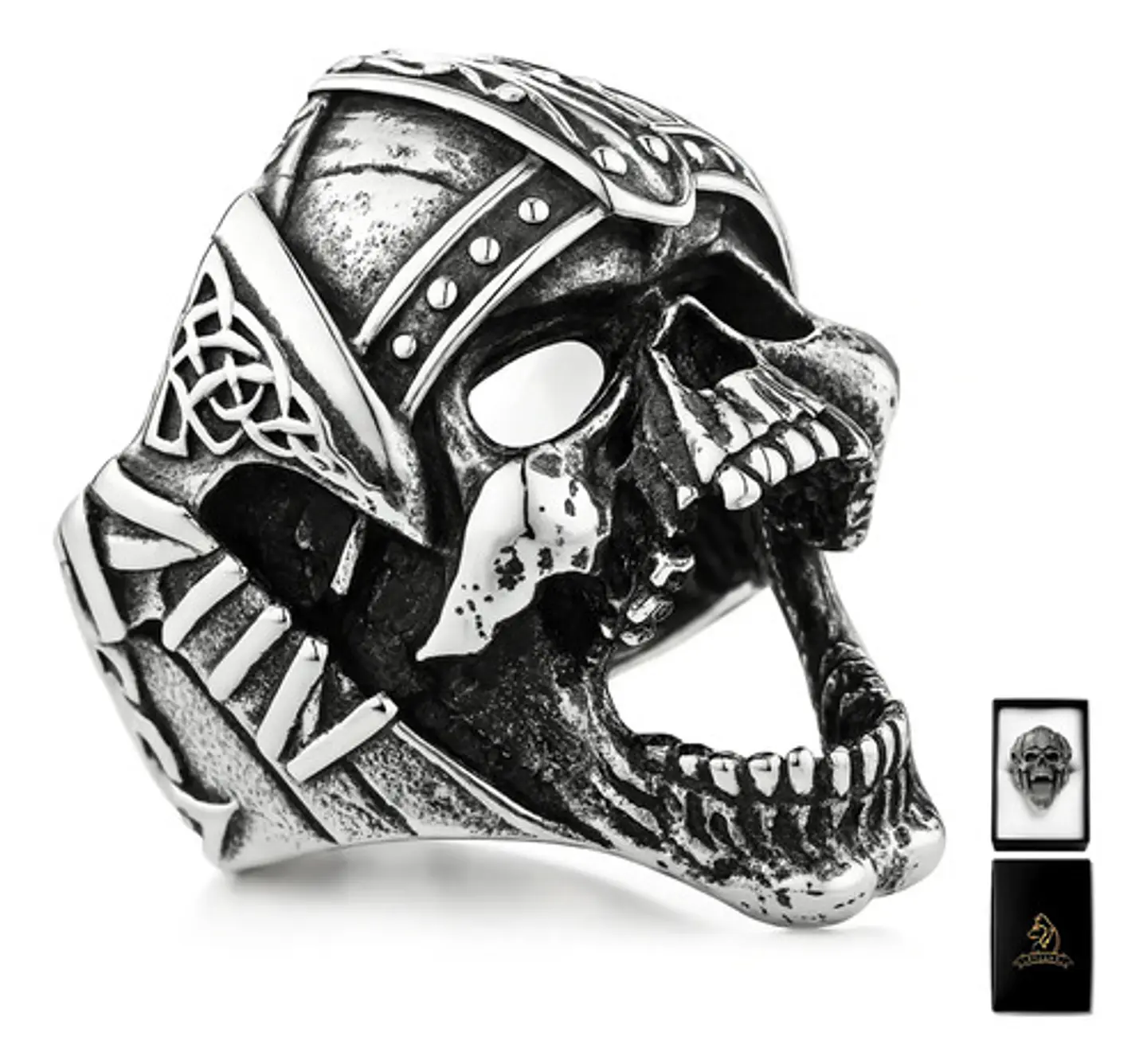 Anillo Acero Calavera Vikingo Craneo Color Plata Para Hombre 1