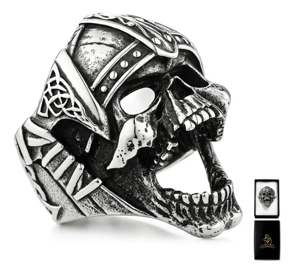 Anillo Acero Calavera Vikingo Craneo Color Plata Para Hombre 1