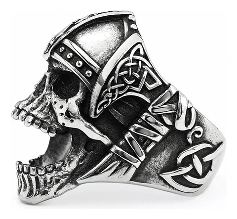Anillo Acero Calavera Vikingo Craneo Color Plata Para Hombre