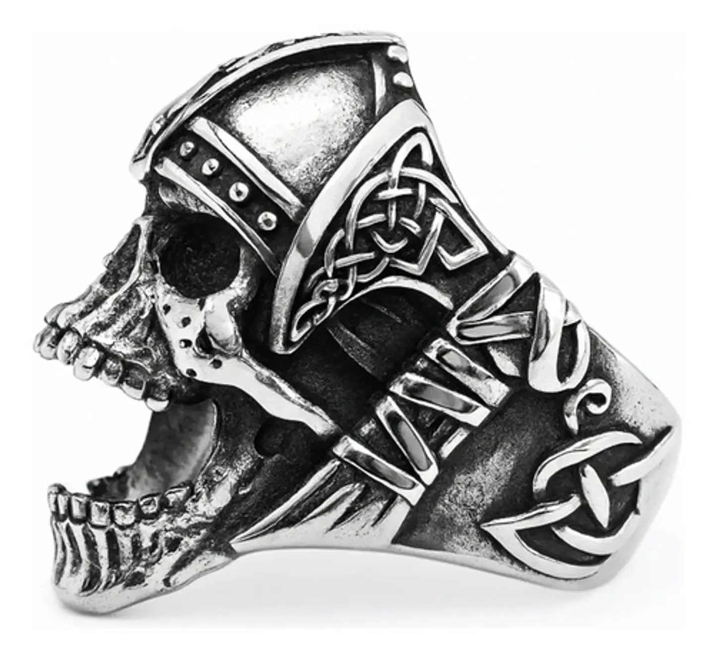 Anillo Acero Calavera Vikingo Craneo Color Plata Para Hombre 2