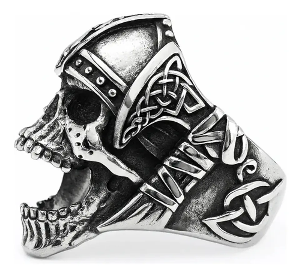 Anillo Acero Calavera Vikingo Craneo Color Plata Para Hombre 2