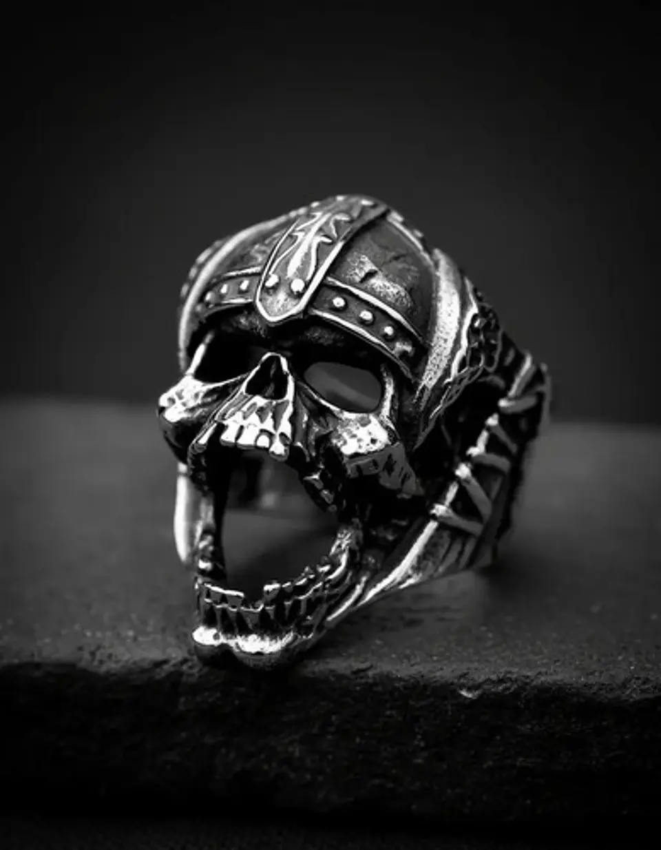Anillo Acero Calavera Vikingo Craneo Color Plata Para Hombre 8