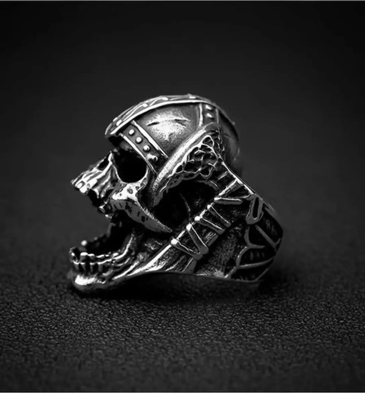 Anillo Acero Calavera Vikingo Craneo Color Plata Para Hombre 9