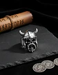 Anillo Para Hombre Cráneo Vikingo Cuernos Acero Color Plata - Miniatura 4