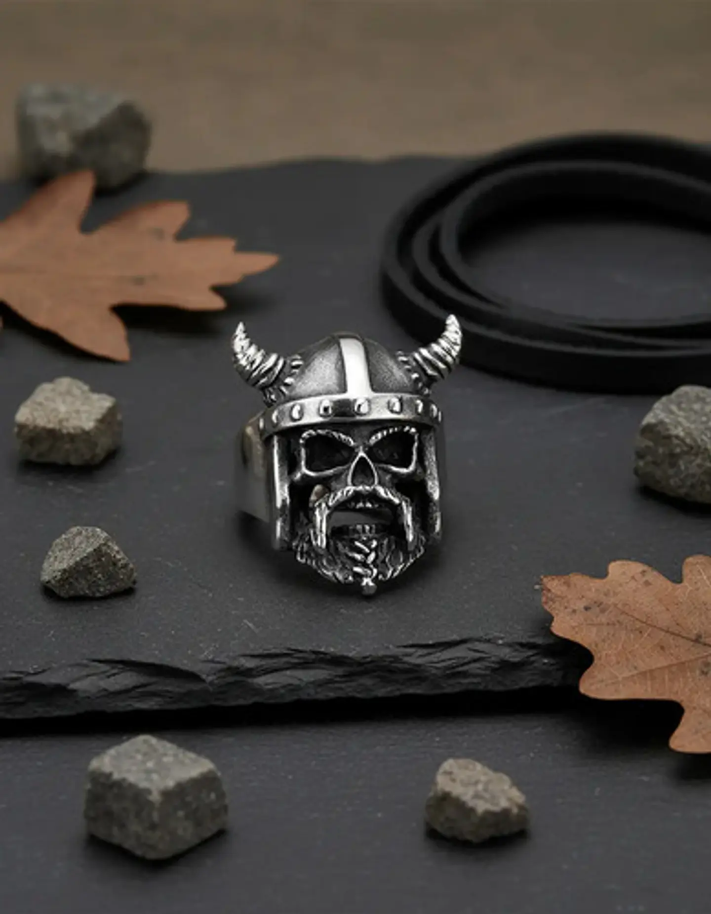 Anillo Para Hombre Cráneo Vikingo Cuernos Acero Color Plata 6