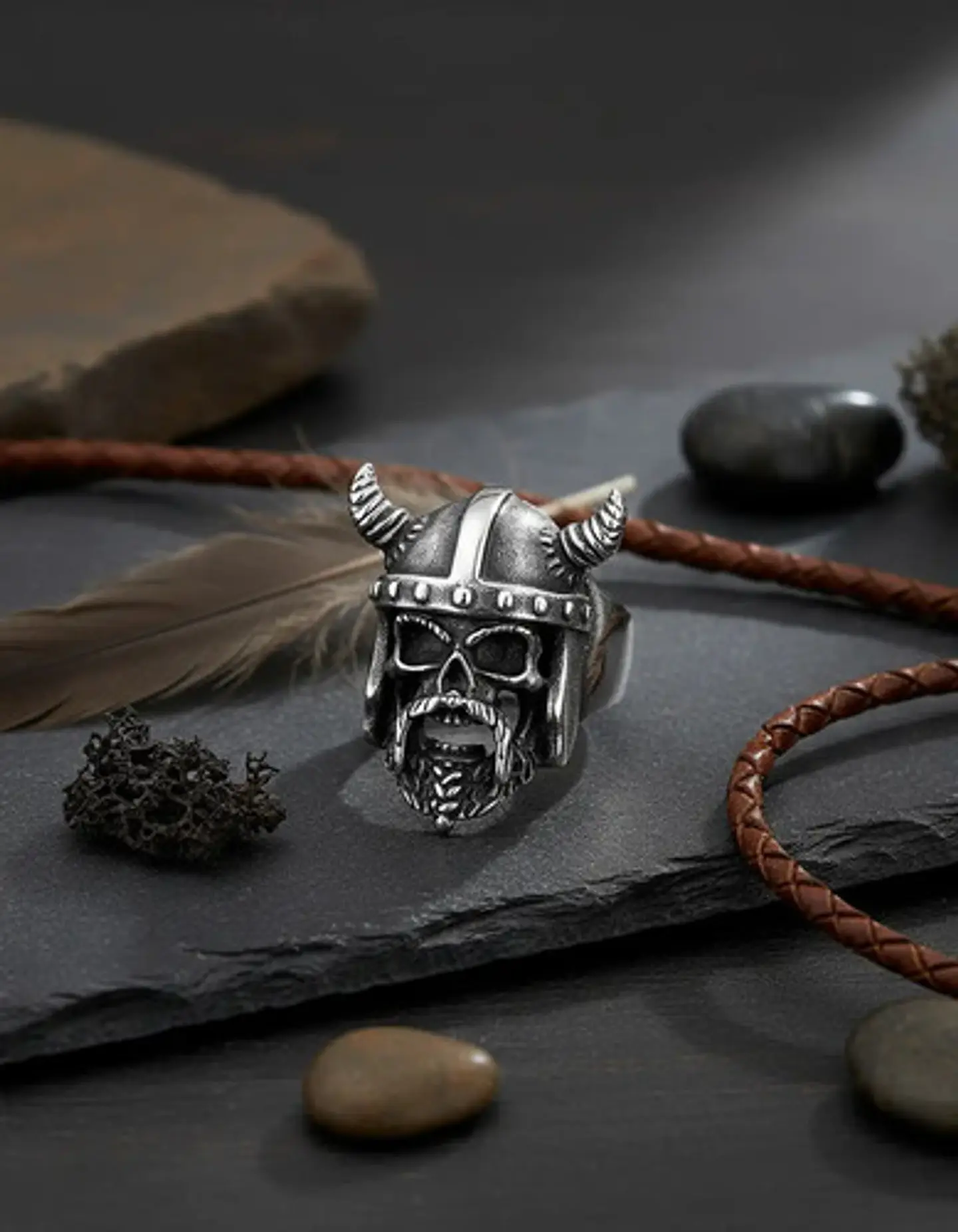 Anillo Para Hombre Cráneo Vikingo Cuernos Acero Color Plata 7