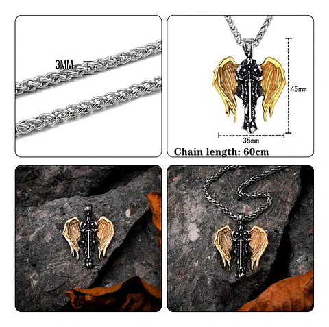 Collar Para Hombre Mujer Con Dije Vikingo Arcángel Color Oro