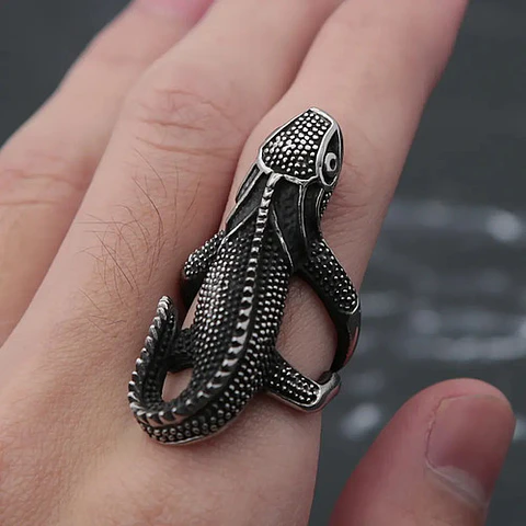 Anillo Animal Forma Lagarto Gecko Acero Color Plata Hombre