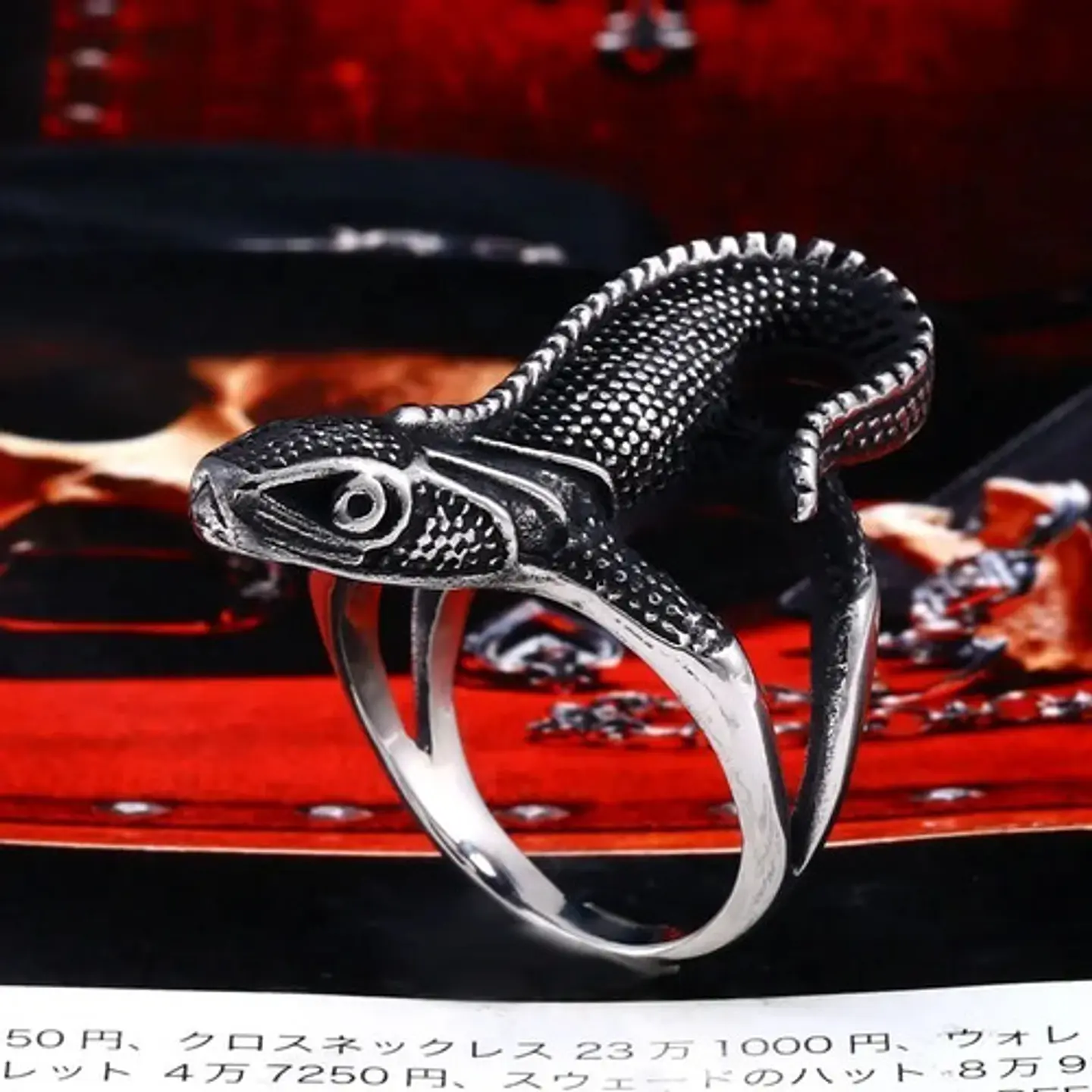 Anillo Animal Forma Lagarto Gecko Acero Color Plata Hombre 4