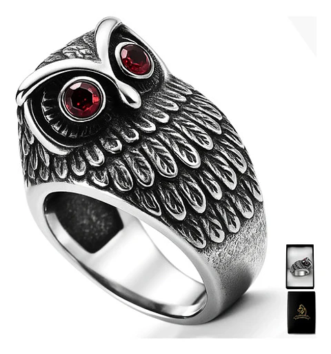 Anillo Forma De Buho De Acero Color Plata Para Hombre Mujer
