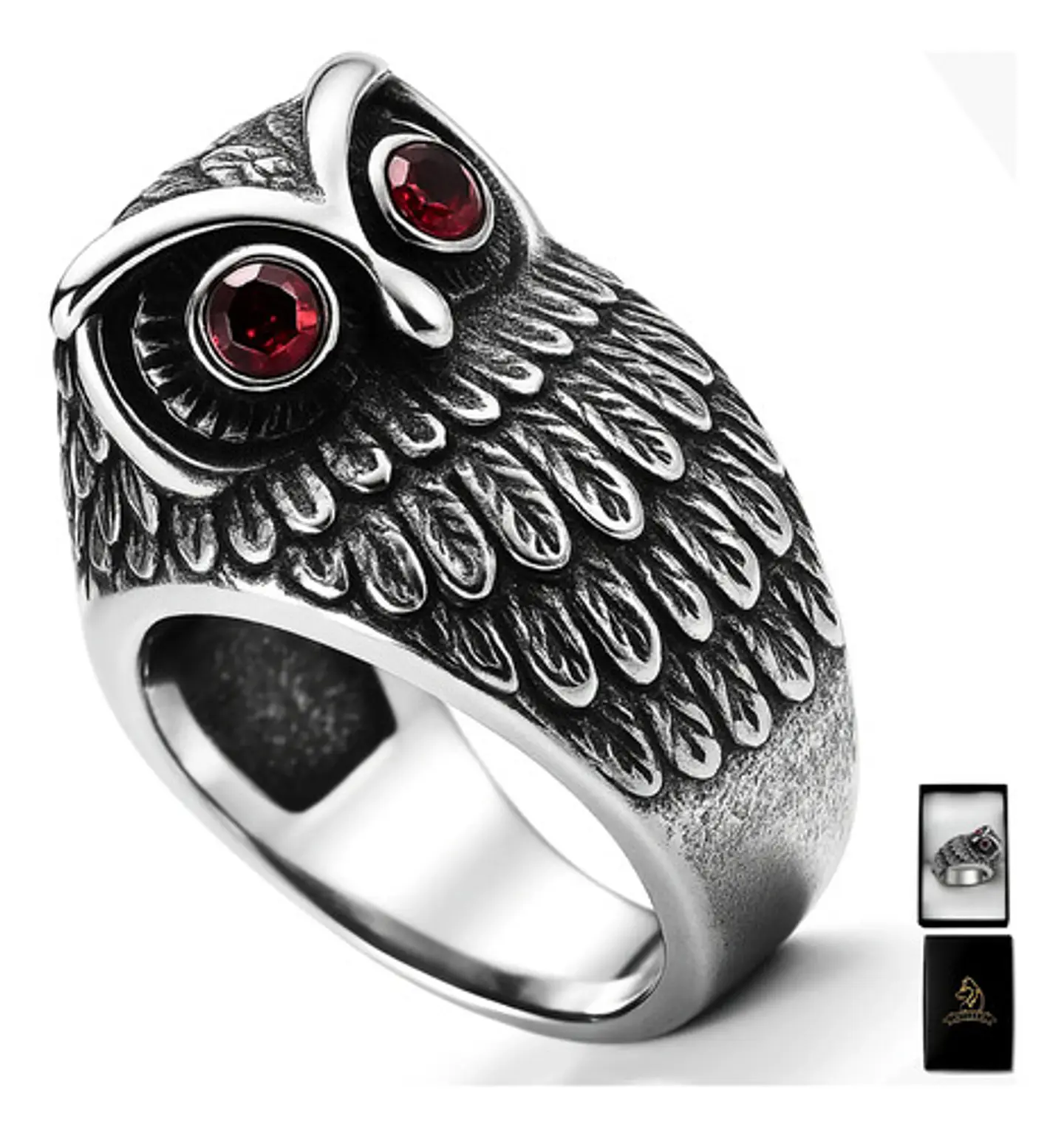 Anillo Forma De Buho De Acero Color Plata Para Hombre Mujer 1