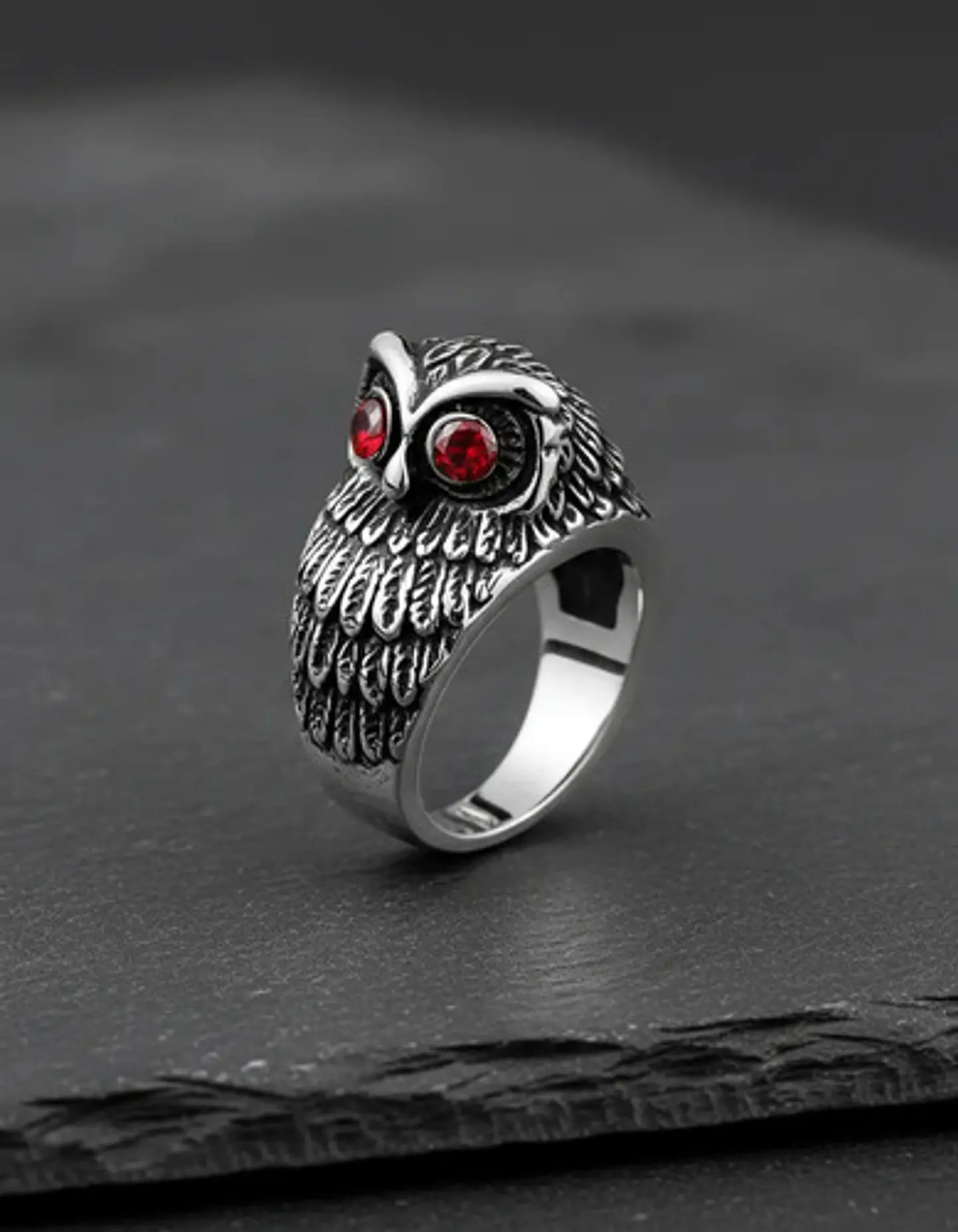 Anillo Forma De Buho De Acero Color Plata Para Hombre Mujer 4