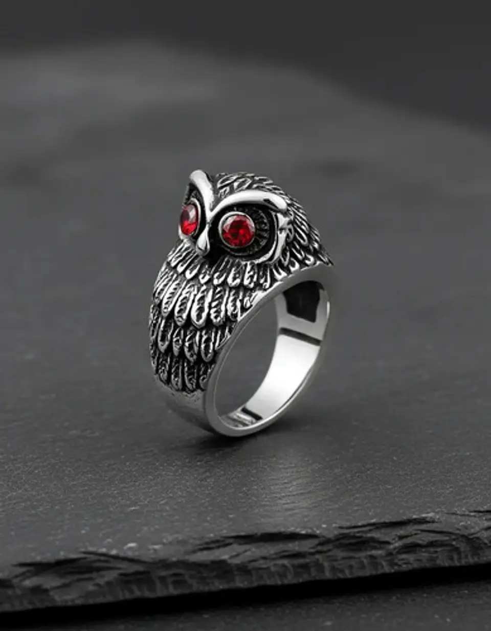 Anillo Forma De Buho De Acero Color Plata Para Hombre Mujer 4