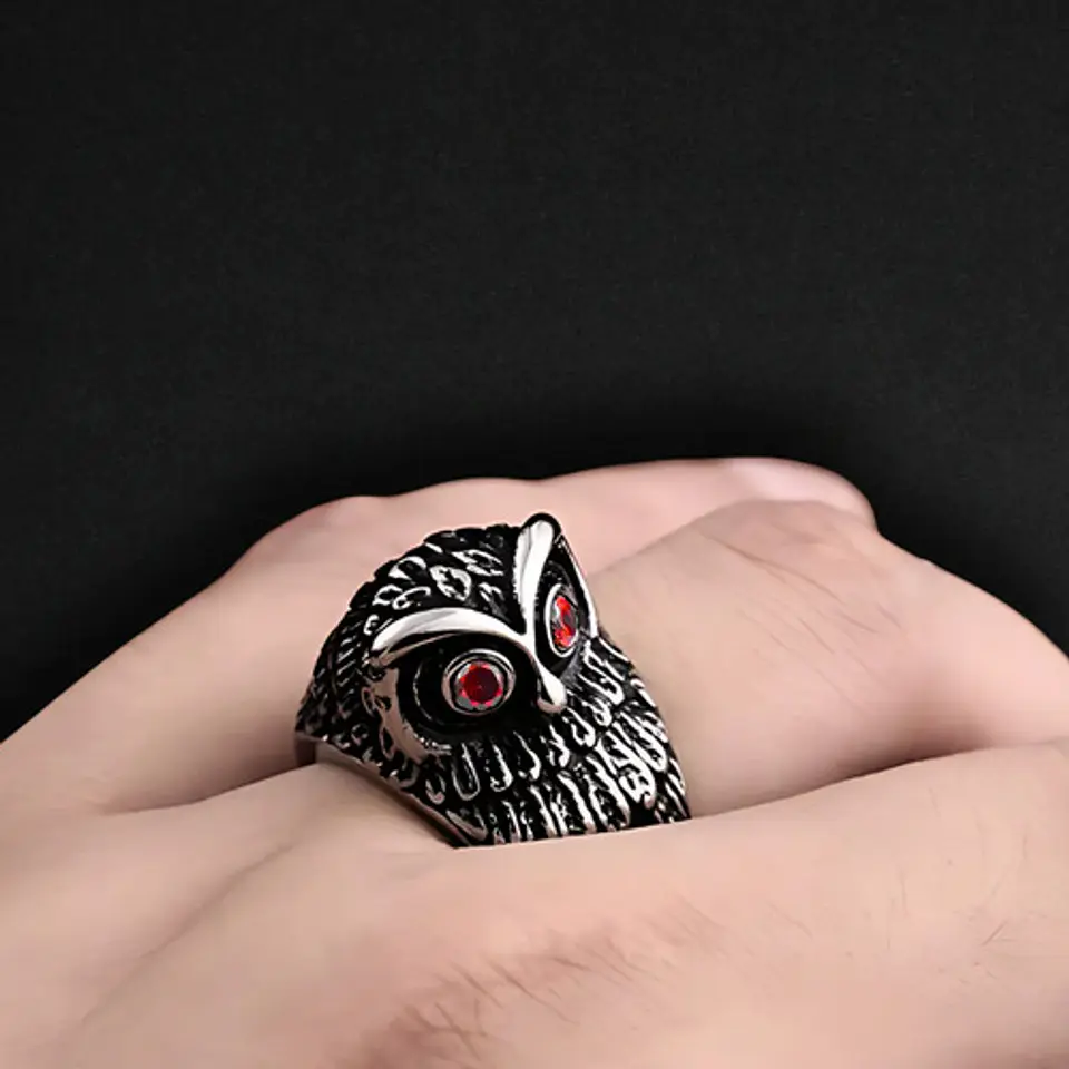 Anillo Forma De Buho De Acero Color Plata Para Hombre Mujer 10