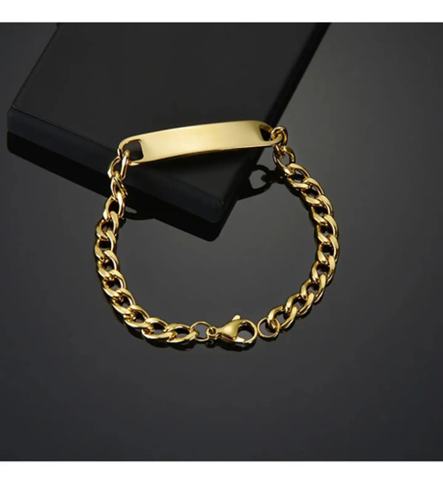 Pulsera De Acero Cadena Cubana 8 Mm Placa Color Plata Hombre 3
