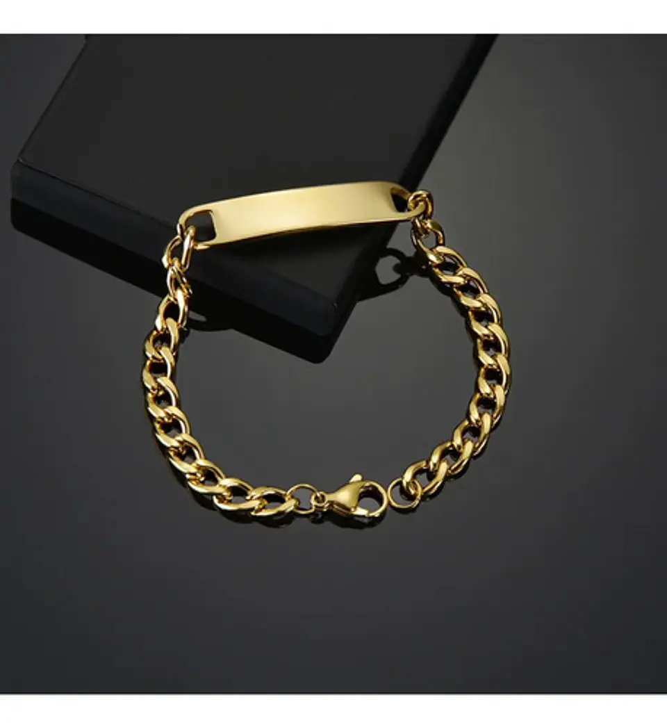 Pulsera De Acero Cadena Cubana 8 Mm Placa Color Plata Hombre 3