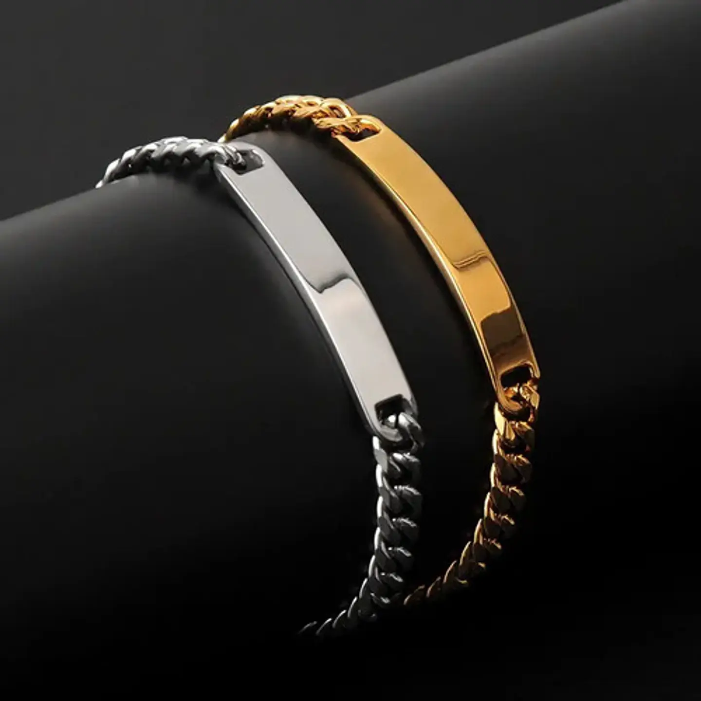 Pulsera De Acero Cadena Cubana 8 Mm Placa Color Plata Hombre 12