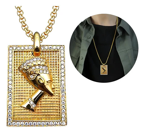 Collar Dije Urbano Hip Hop Egipto Nefertiti Color Oro Hombre