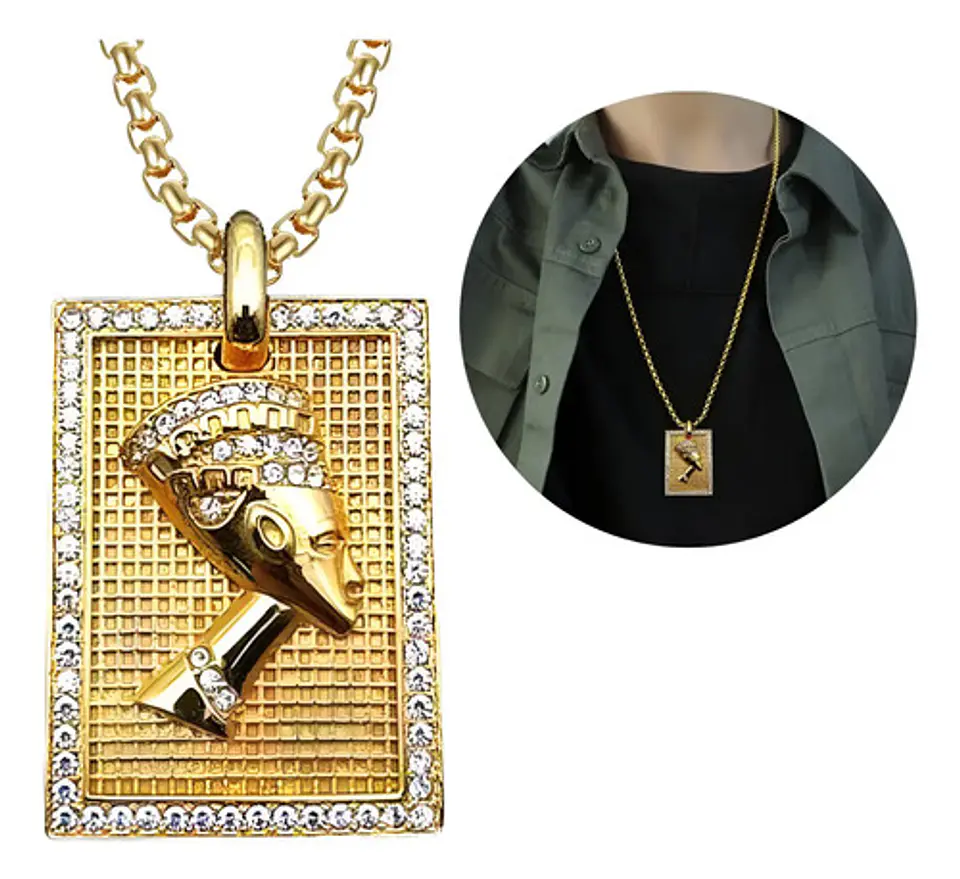 Collar Dije Urbano Hip Hop Egipto Nefertiti Color Oro Hombre 1