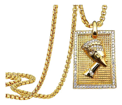 Collar Dije Urbano Hip Hop Egipto Nefertiti Color Oro Hombre