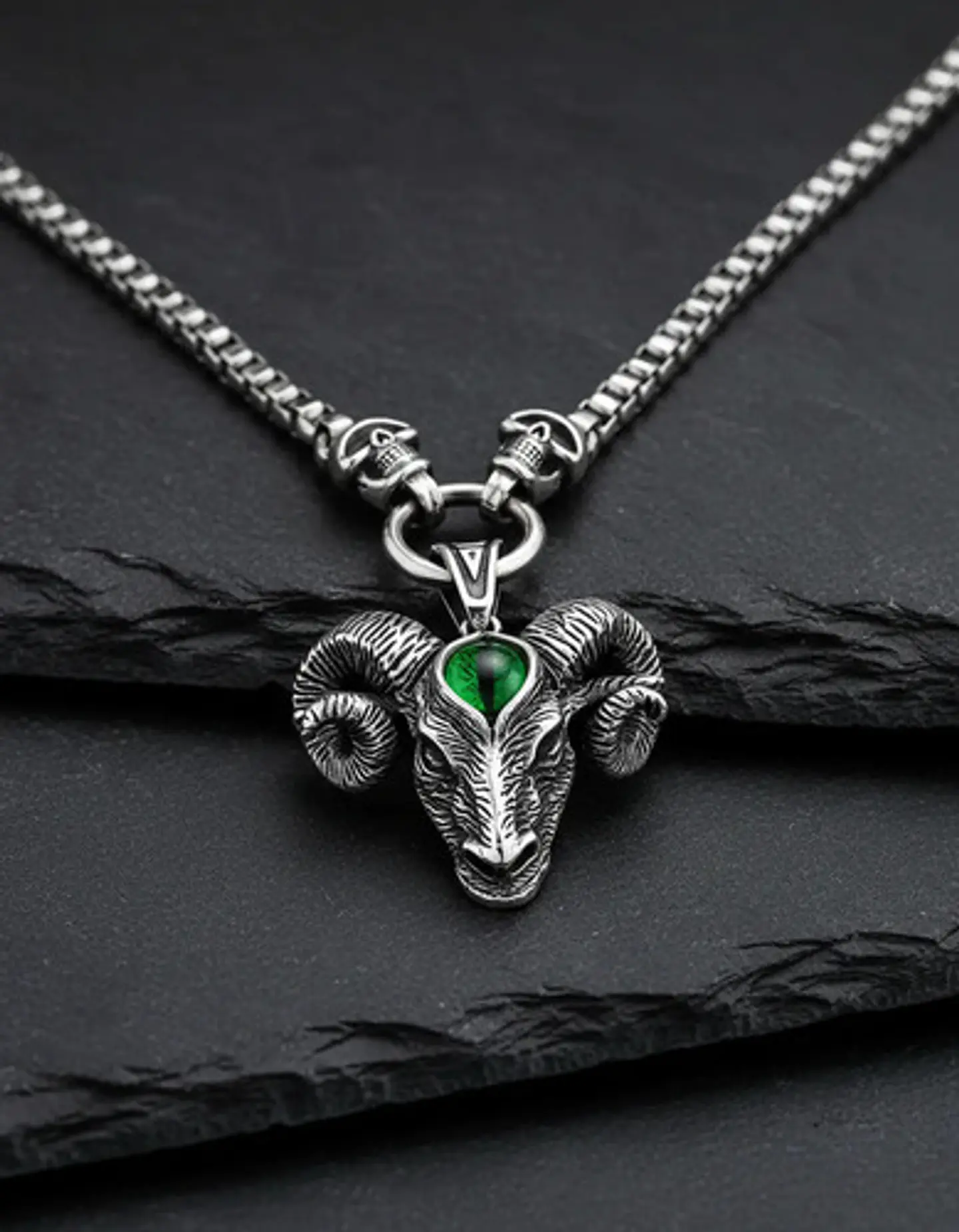 Collar Dije Carnero Cráneo Calavera Acero Color Plata Hombre 4