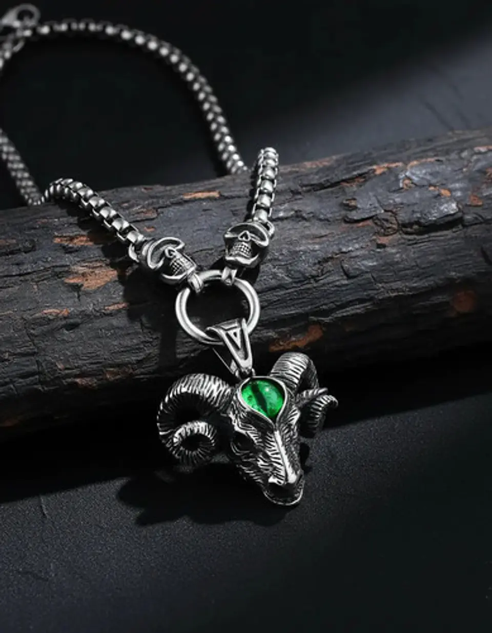Collar Dije Carnero Cráneo Calavera Acero Color Plata Hombre 5