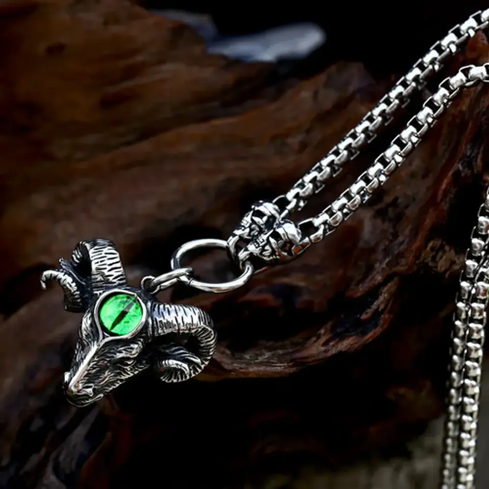 Collar Dije Carnero Cráneo Calavera Acero Color Plata Hombre 8