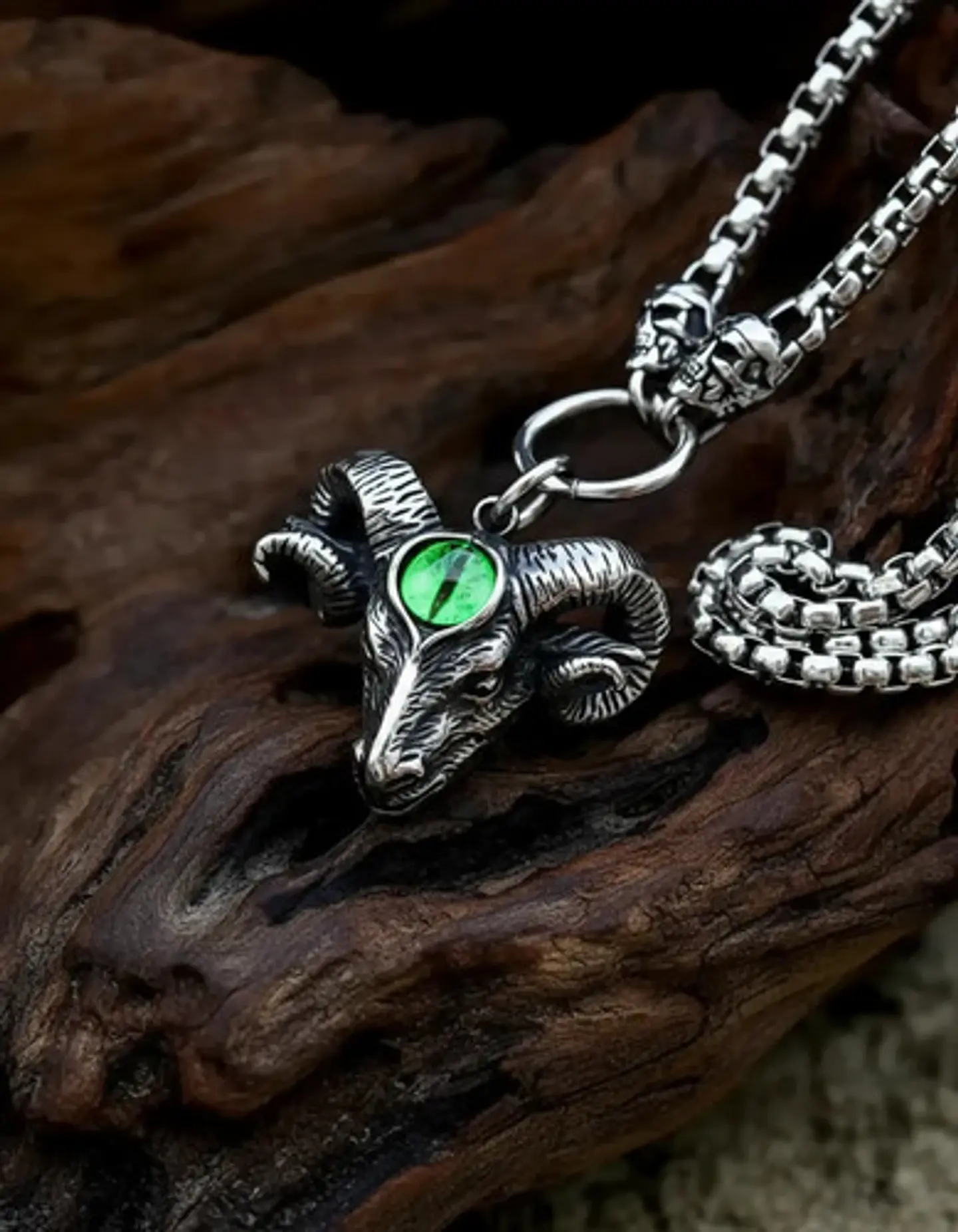 Collar Dije Carnero Cráneo Calavera Acero Color Plata Hombre 9