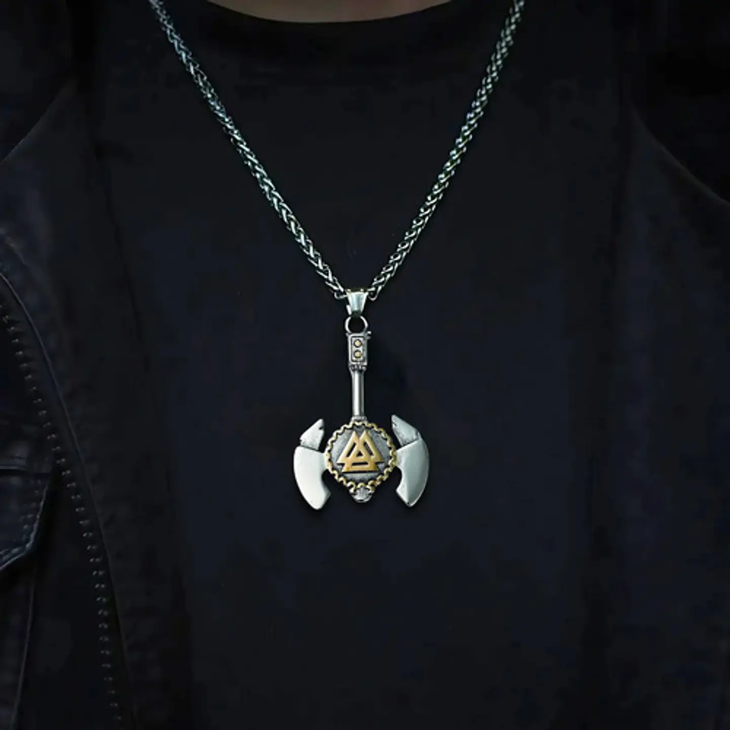 Collar Para Hombres Dije Hacha Vikingo Valknut Aegishjalmur Plateado 6