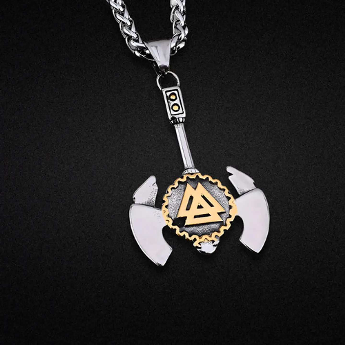 Collar Para Hombres Dije Hacha Vikingo Valknut Aegishjalmur Plateado 7