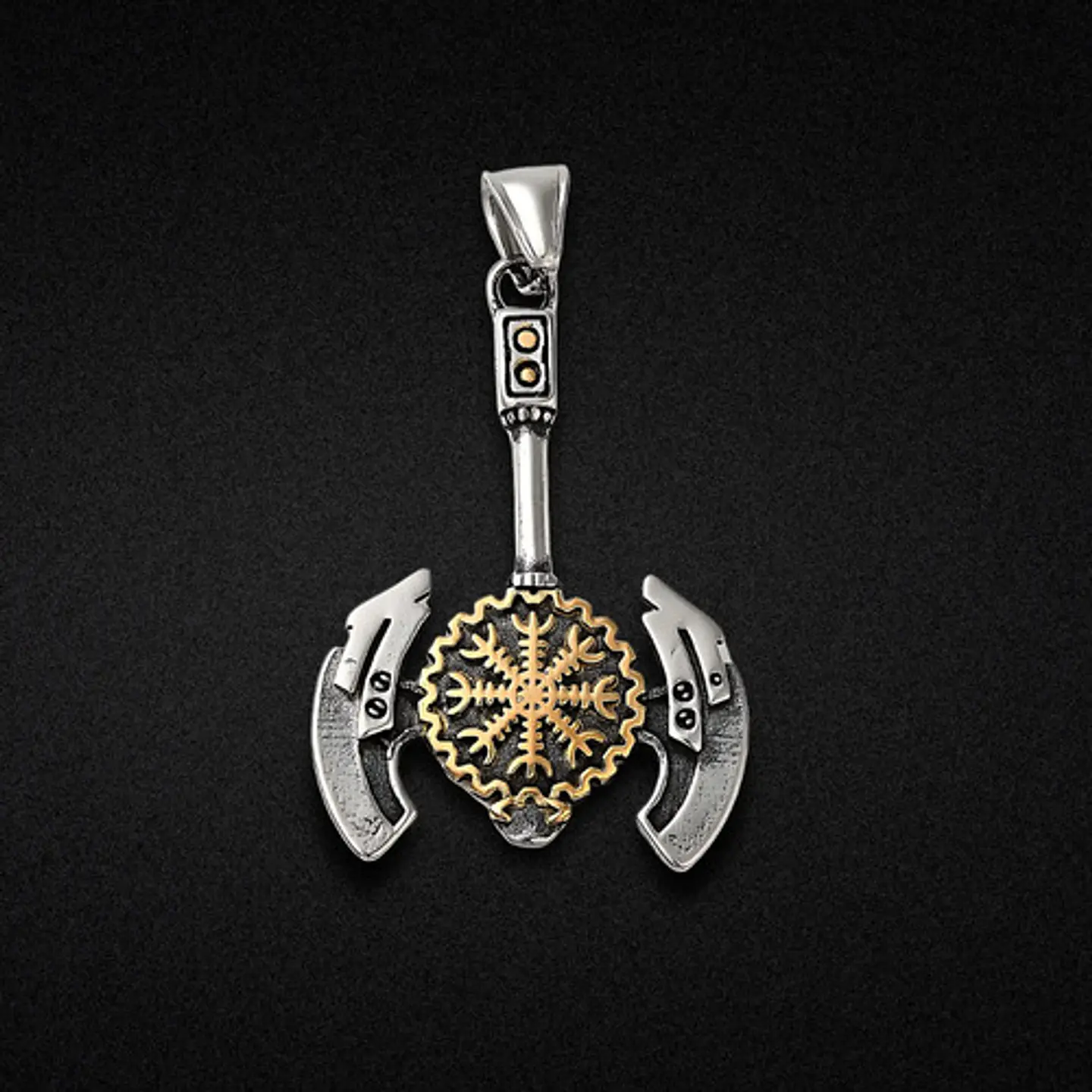 Collar Para Hombres Dije Hacha Vikingo Valknut Aegishjalmur Plateado 9