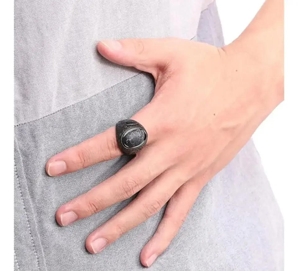 Anillo Vikingo Nordico Piedra Acero Color Negro Para Hombre 10