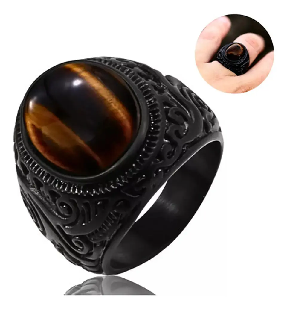 Anillo Vikingo Nordico Piedra Acero Color Negro Para Hombre 11