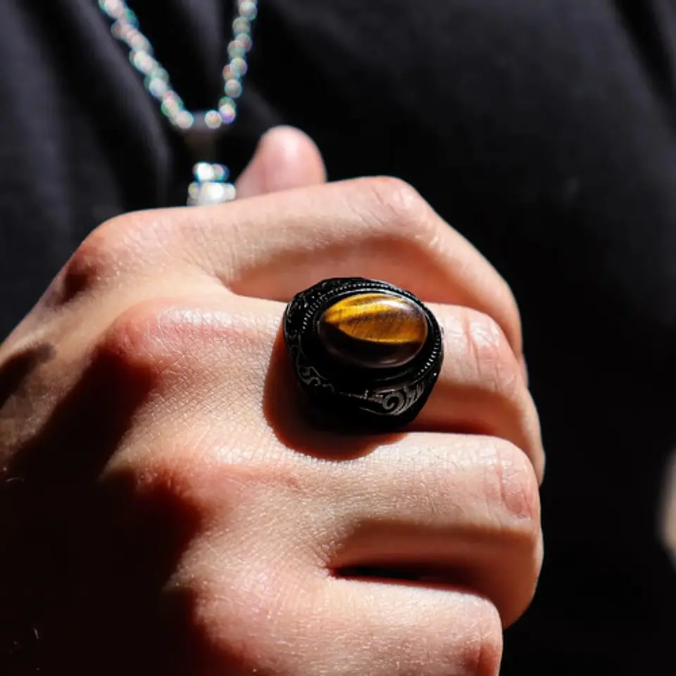 Anillo Vikingo Nordico Piedra Acero Color Negro Para Hombre 14