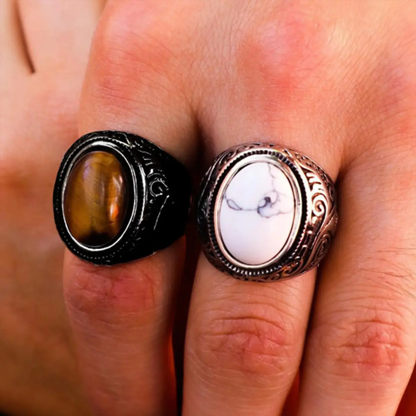 Anillo Vikingo Nordico Piedra Acero Color Negro Para Hombre 15