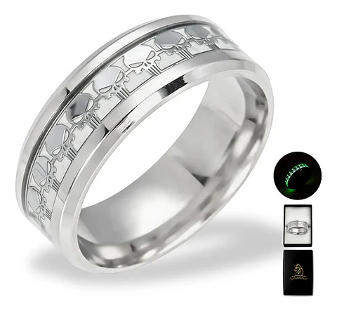 Anillo Brilla En La Oscuridad Acero The Punisher Para Hombre